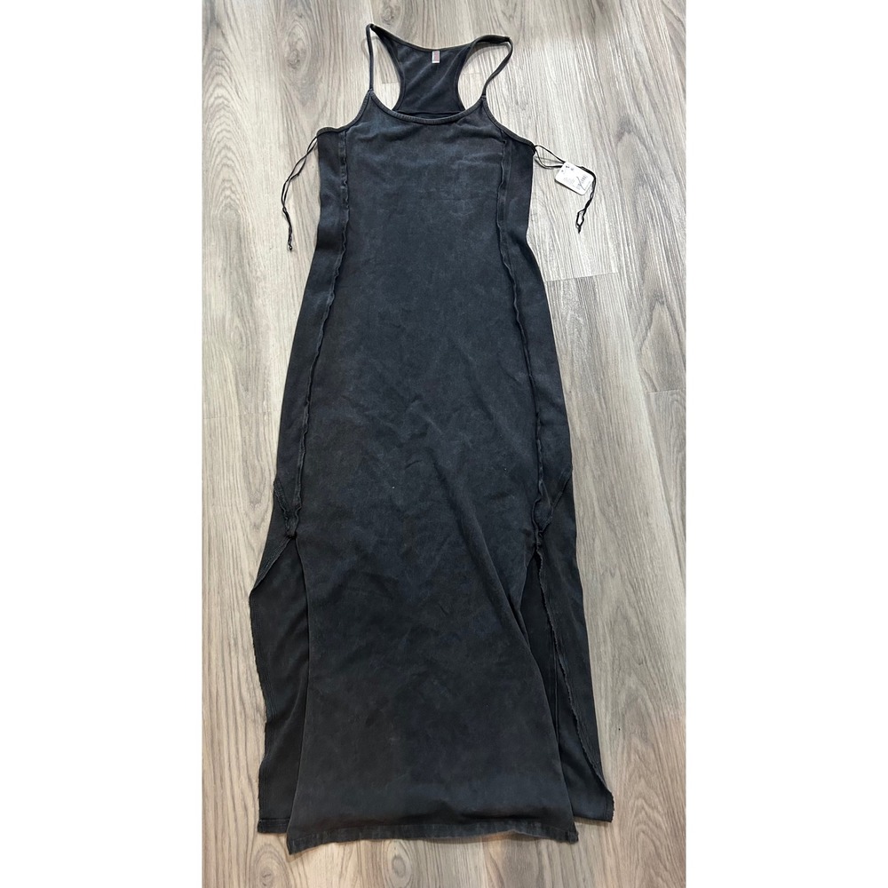 FP Movement Womens Hot Shot Maxi Dress Cotton Blend S Black Acid Wash Sleeveless
